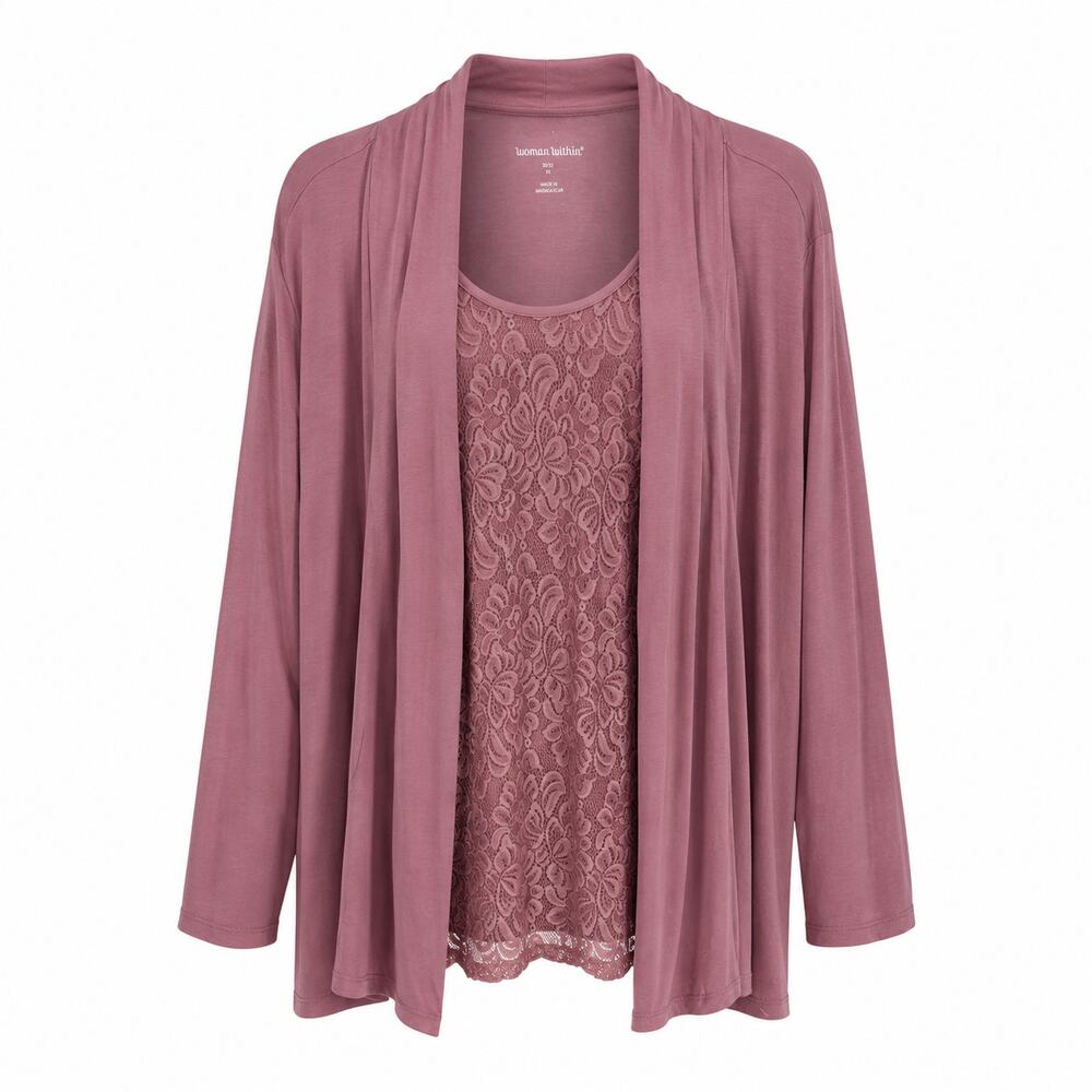 NWT Woman Within Dusty Rose Lace Tank Cardigan Set 3X
